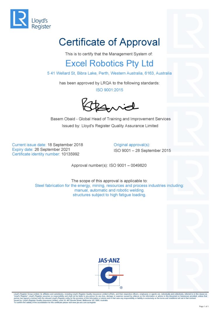 Excel Robotics Pty Ltd_QMS_MEL6023656_SL